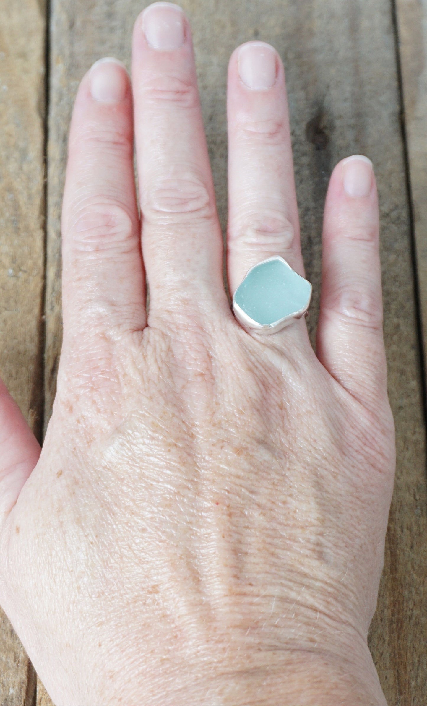 Size 6 1/2 Soft Aqua Blue Sea Glass Statement Ring
