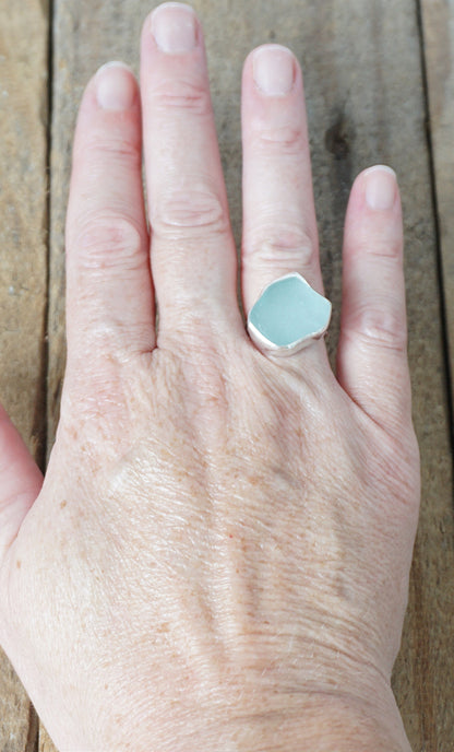Size 6 1/2 Soft Aqua Blue Sea Glass Statement Ring