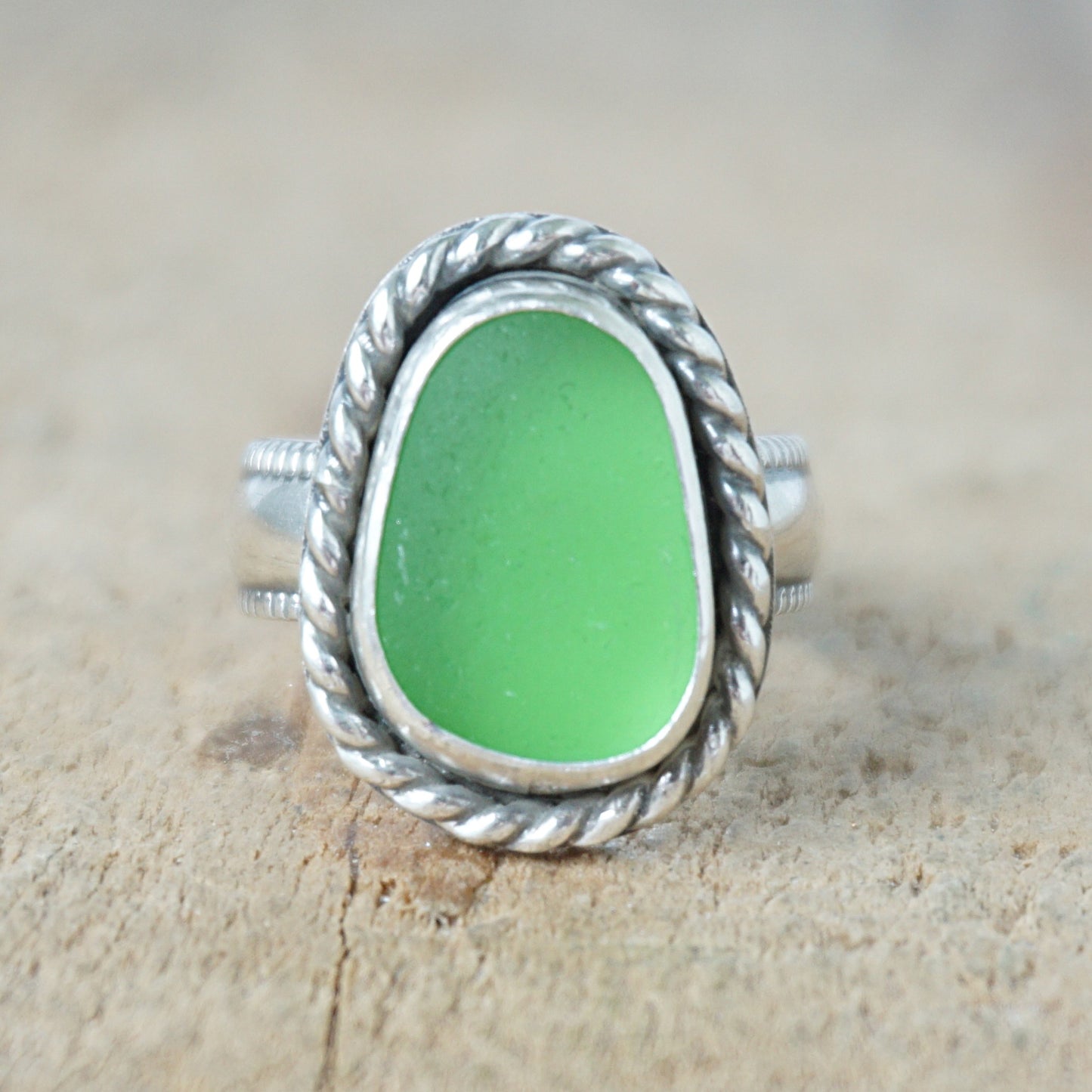 Size 6 Kelly Green Sea Glass Statement Ring