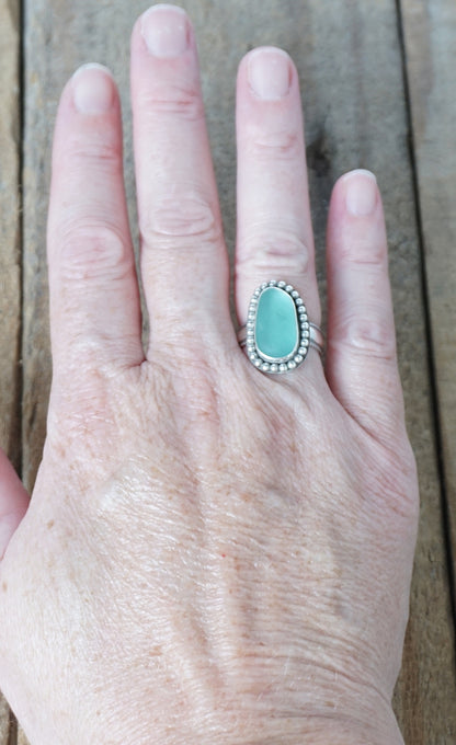 Size 6 1/2 Teal Blue Green Sea Glass Statement Ring