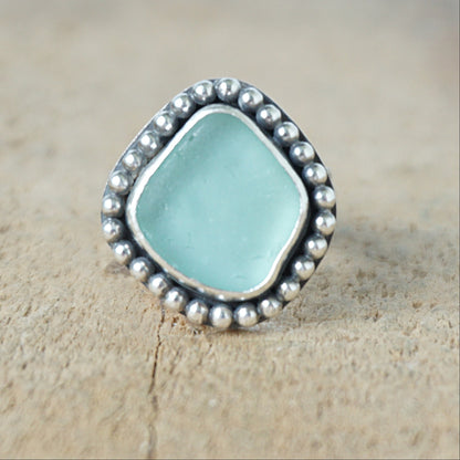 Size 6 1/2 Light Teal Blue Green Sea Glass Statement Ring