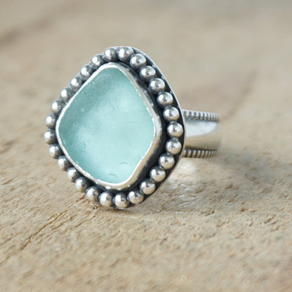 Size 6 1/2 Light Teal Blue Green Sea Glass Statement Ring