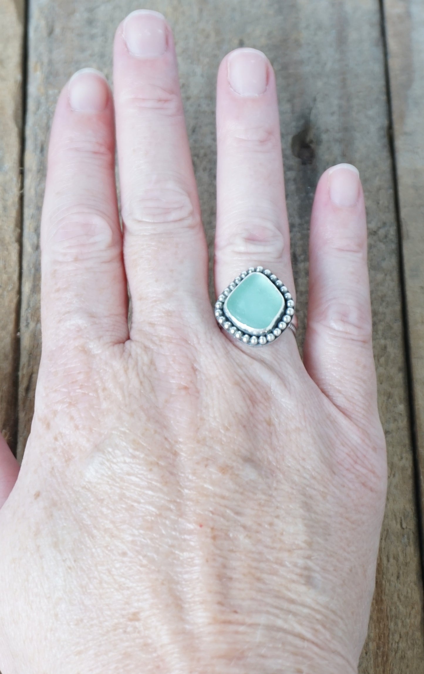 Size 6 1/2 Light Teal Blue Green Sea Glass Statement Ring