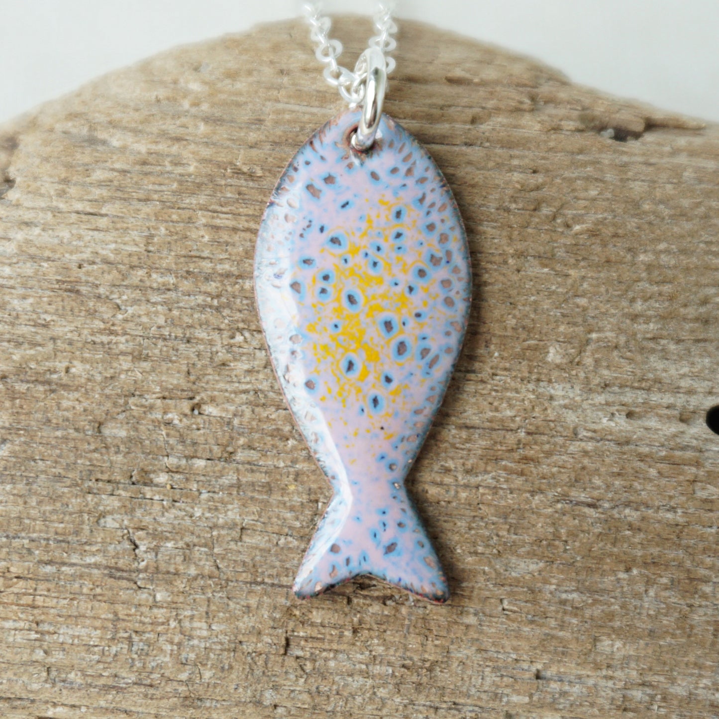 Pink and Blue Enamel Fish Necklace