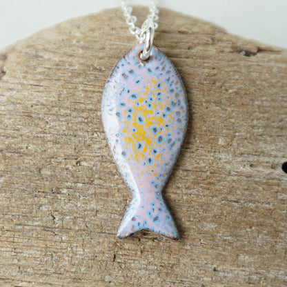 Pink and Blue Enamel Fish Necklace
