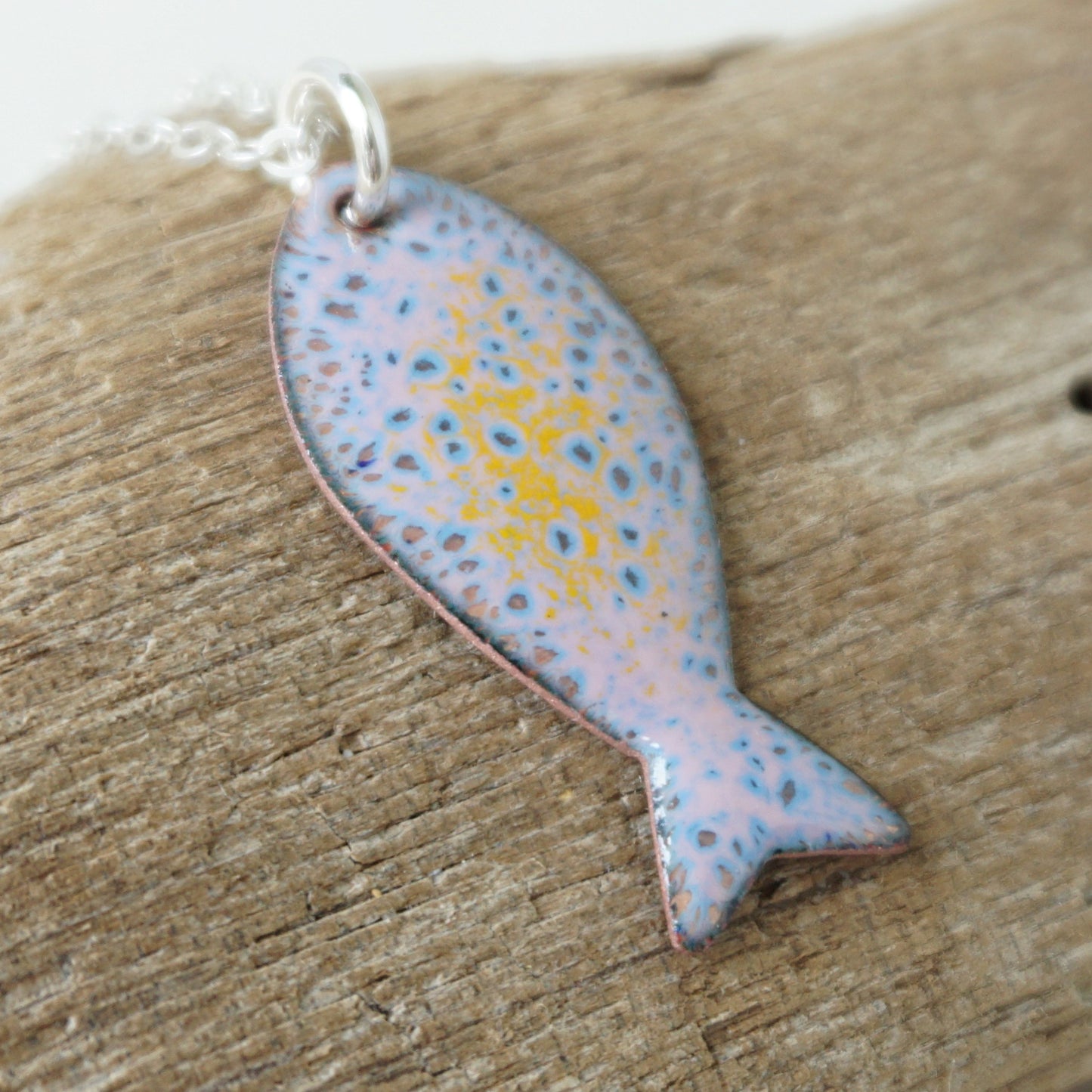 Pink and Blue Enamel Fish Necklace
