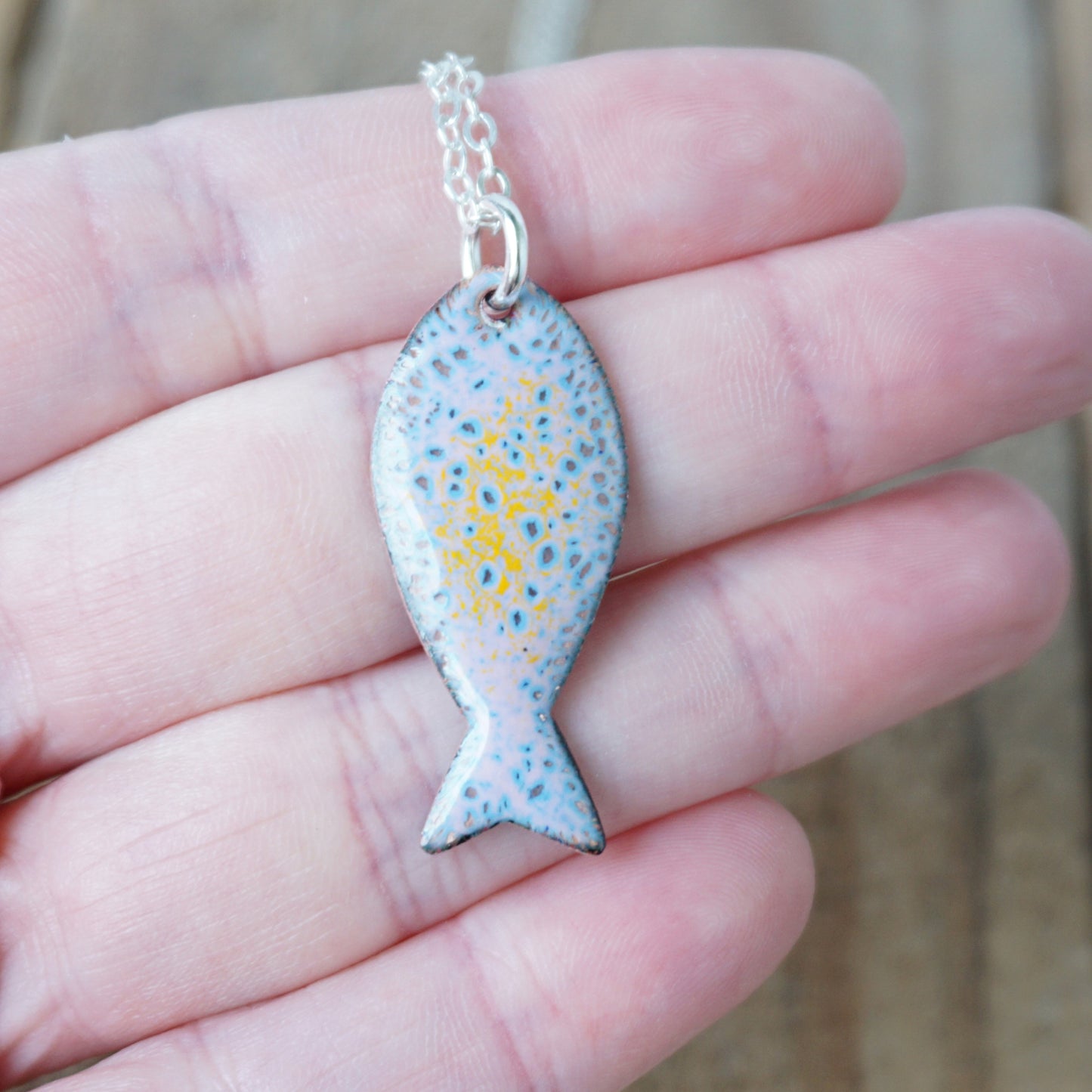Pink and Blue Enamel Fish Necklace