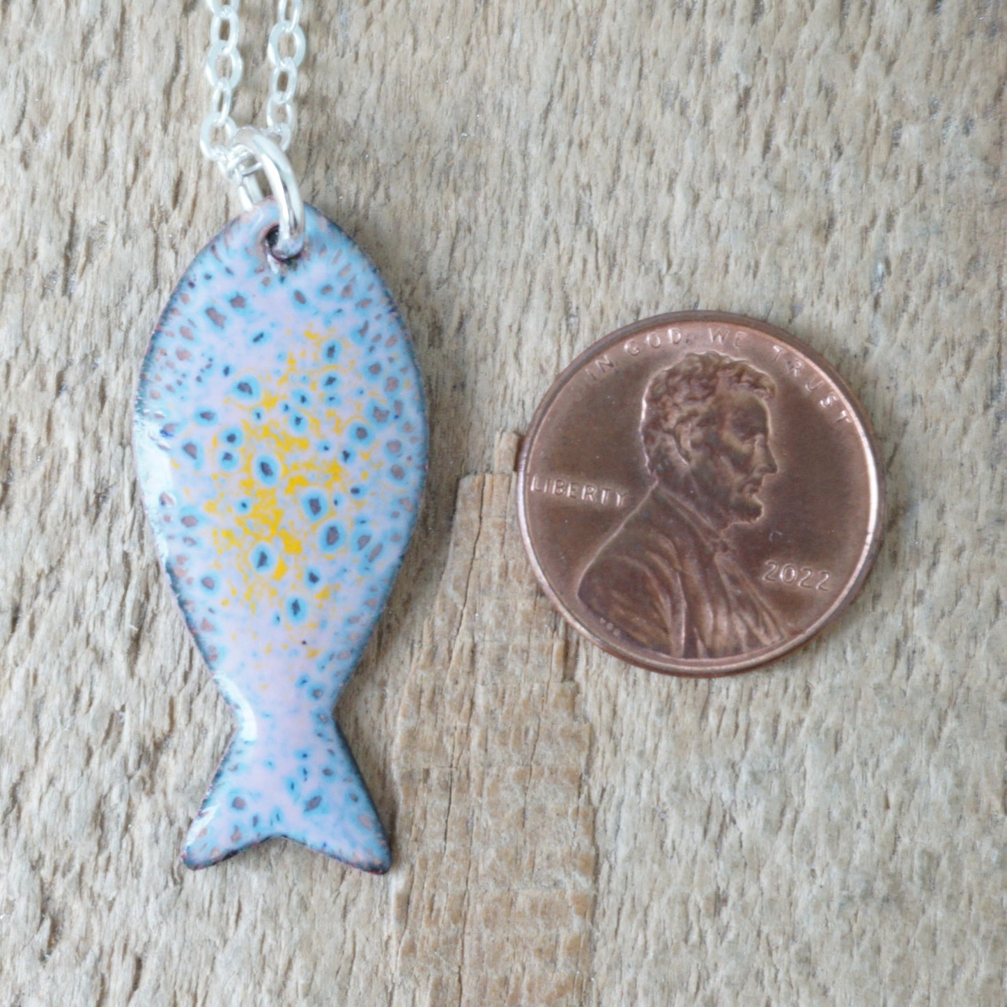 Pink and Blue Enamel Fish Necklace