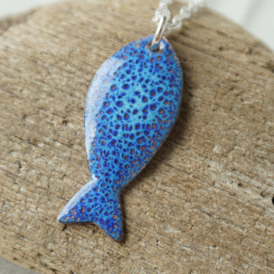 Cobalt Blue Enamel Fish Necklace