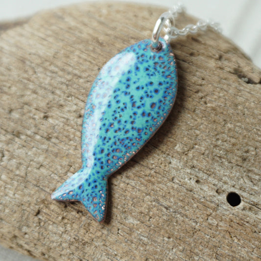 Mint Green and Cobalt Blue Enamel Fish Necklace