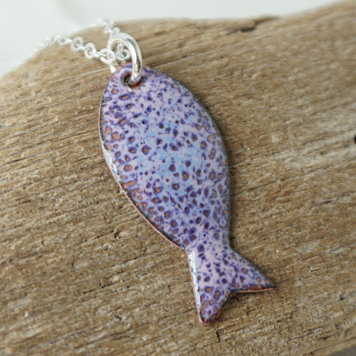 Pink and Purple Enamel Fish Necklace