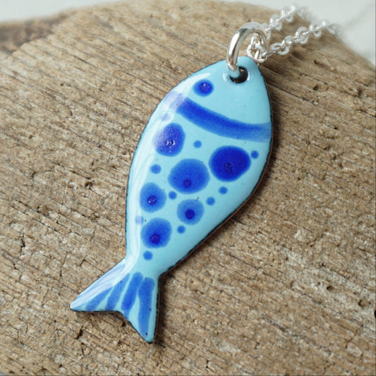 Light Blue Enamel Fish Necklace