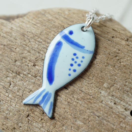 Light Seafoam Green and Blue Enamel Fish Necklace