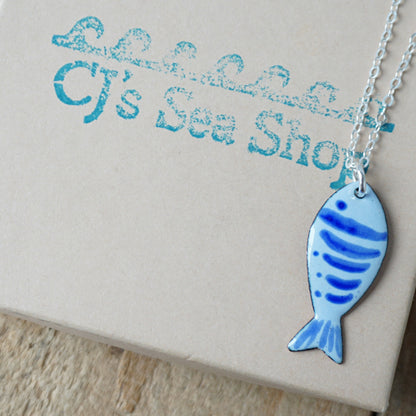 Light Periwinkle and Cobalt Blue Enamel Fish Necklace
