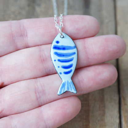 Light Periwinkle and Cobalt Blue Enamel Fish Necklace