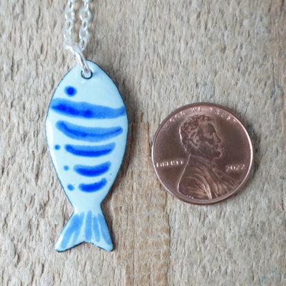 Light Periwinkle and Cobalt Blue Enamel Fish Necklace