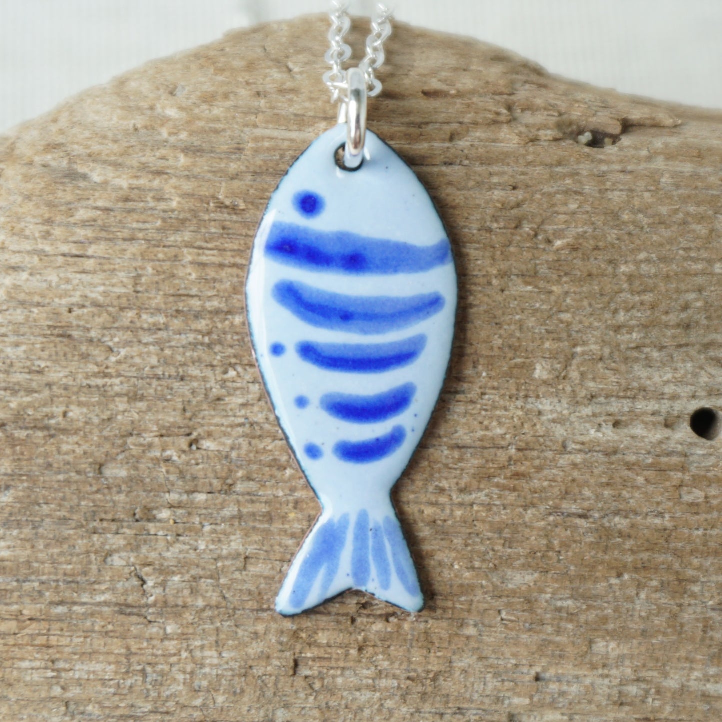 Light Periwinkle and Cobalt Blue Enamel Fish Necklace
