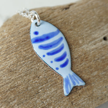 Light Periwinkle and Cobalt Blue Enamel Fish Necklace