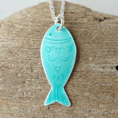 Seafoam Green Enamel Fish Necklace