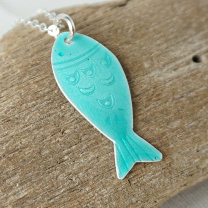 Seafoam Green Enamel Fish Necklace