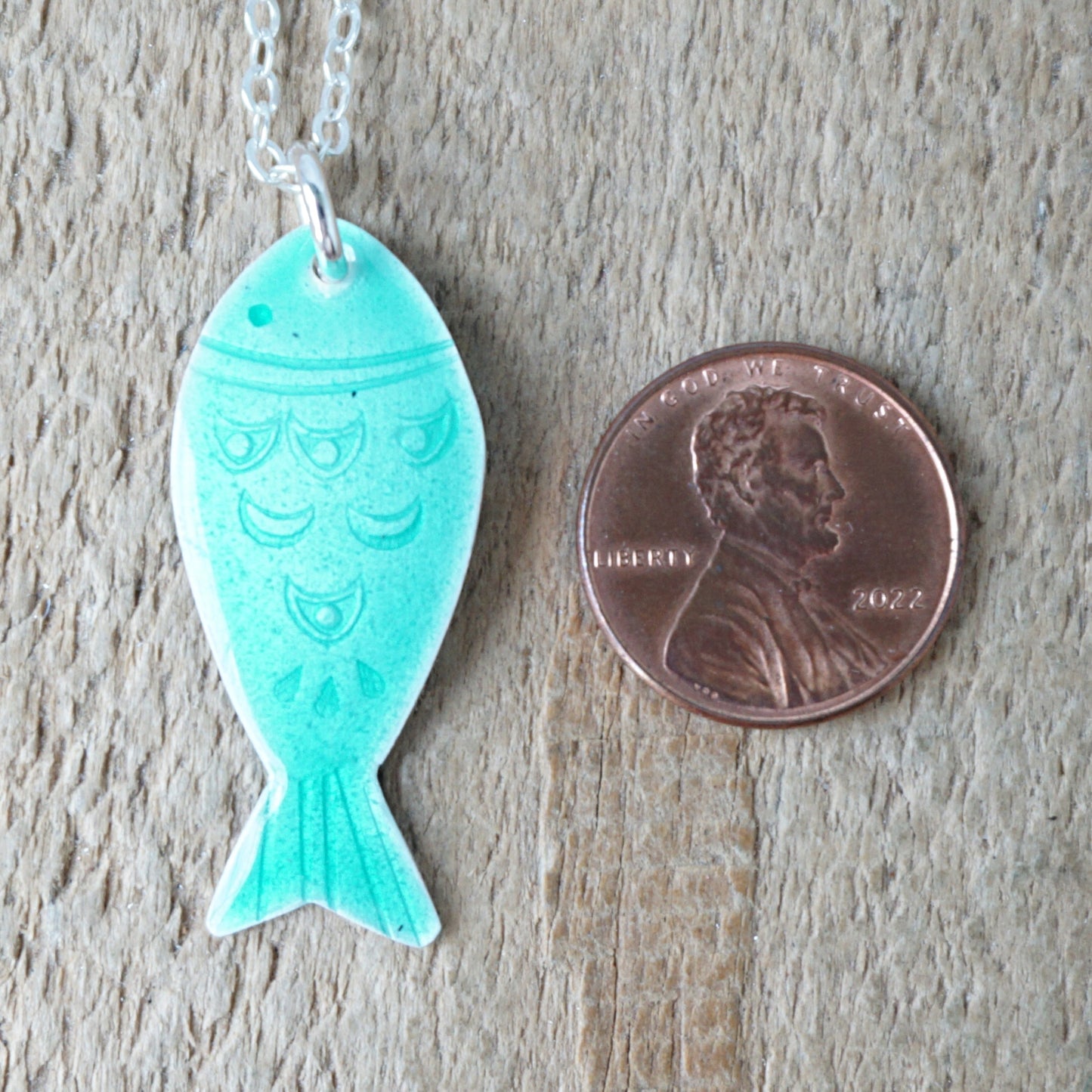 Seafoam Green Enamel Fish Necklace