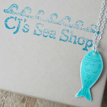 Seafoam Green Enamel Fish Necklace