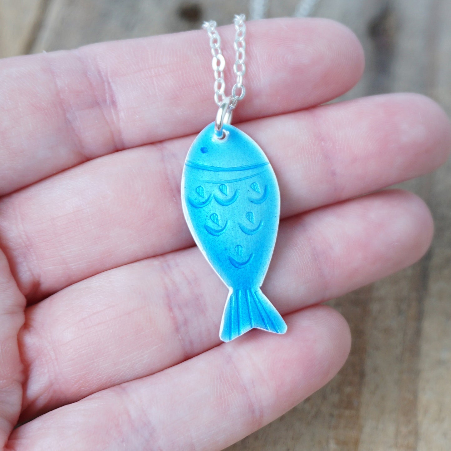 Blue Enamel Fish Necklace