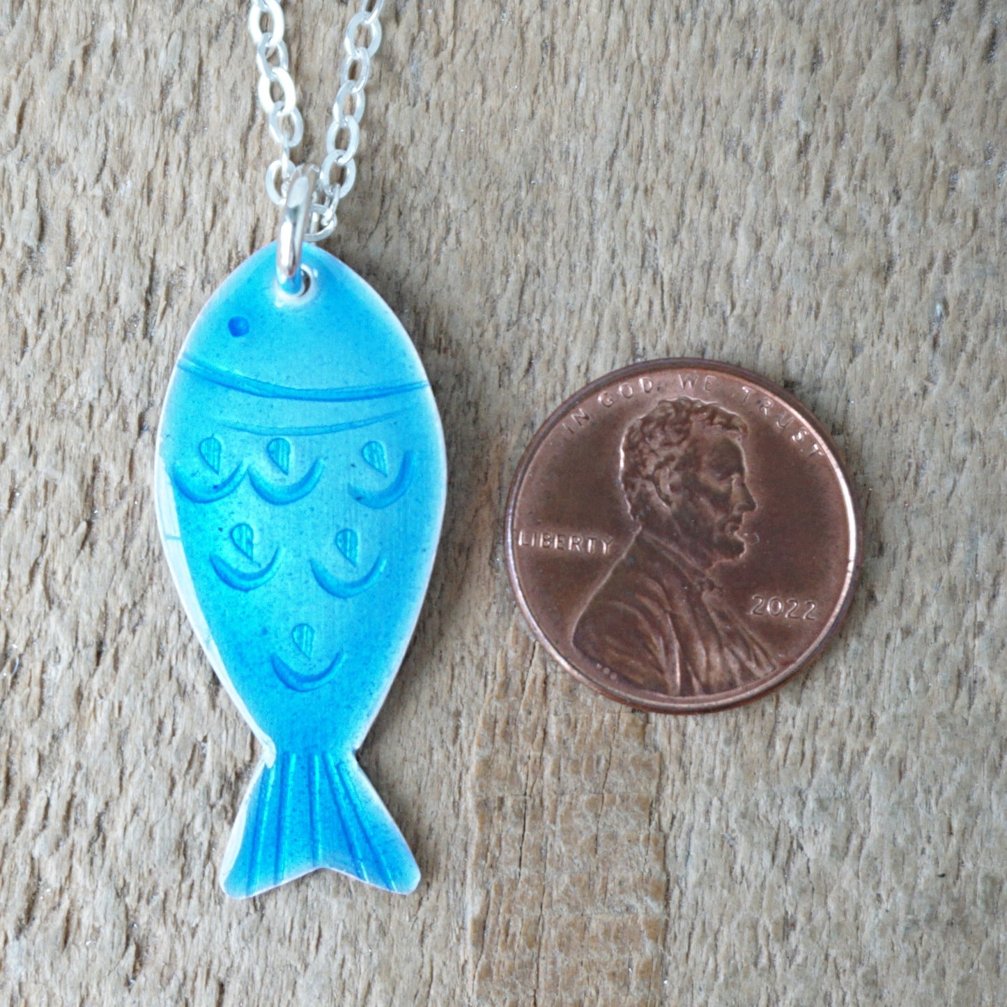 Blue Enamel Fish Necklace