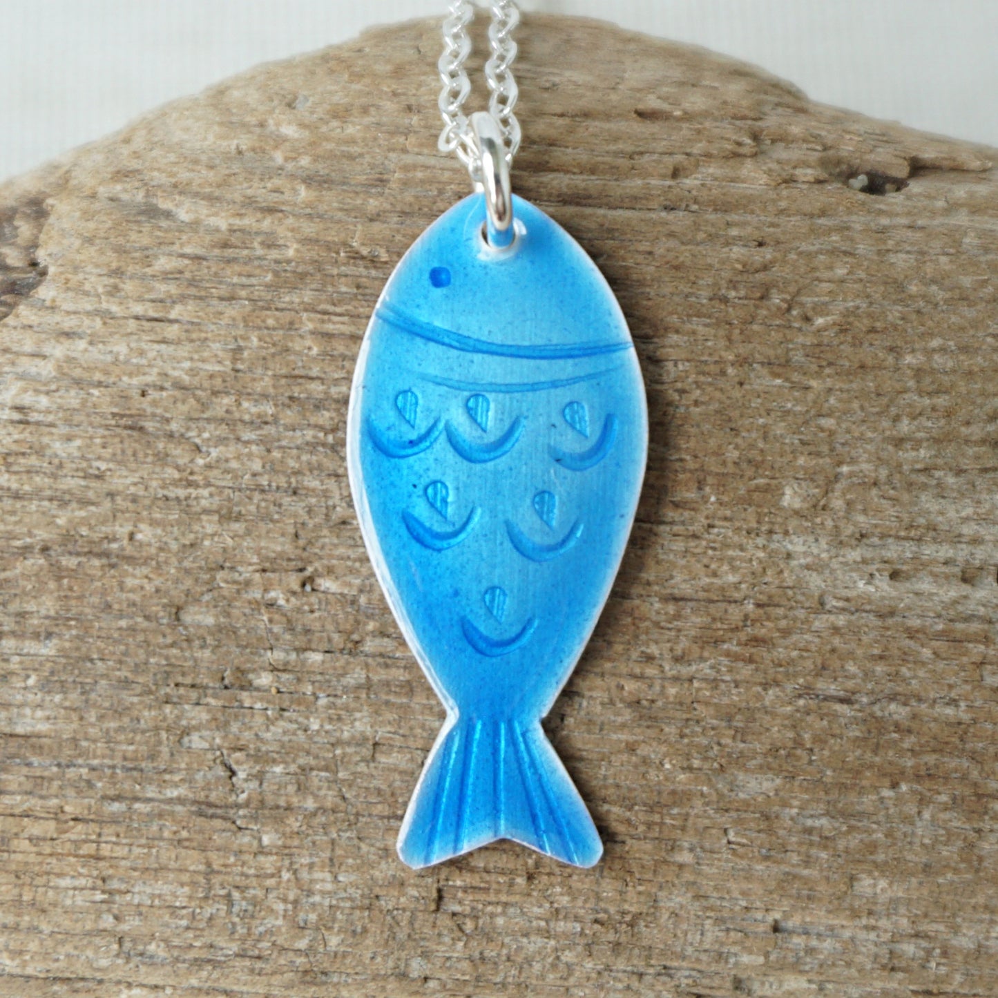 Blue Enamel Fish Necklace
