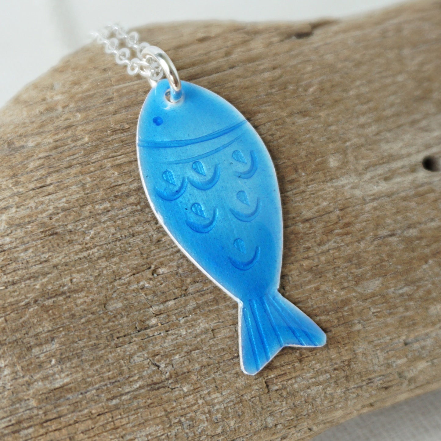 Blue Enamel Fish Necklace