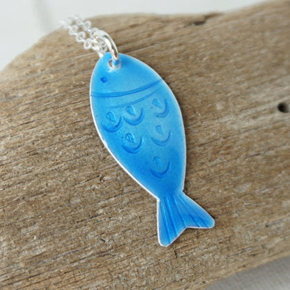 Blue Enamel Fish Necklace