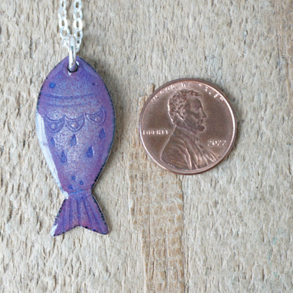 Metallic Purple Enamel Fish Necklace