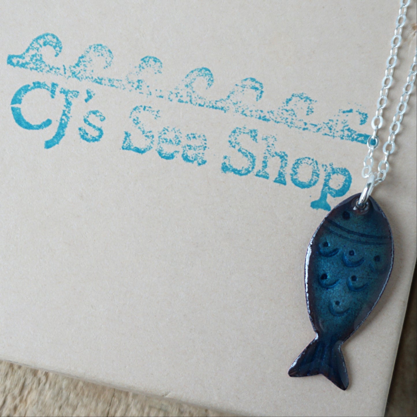 Metallic Blue Enamel Fish Necklace