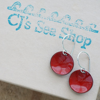 Red Enamel Disc Earrings