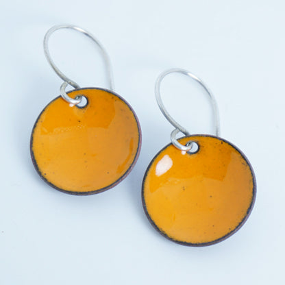 Tangerine Orange Enamel Disc Earrings