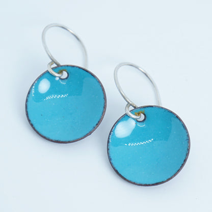 Teal Green Enamel Disc Earrings