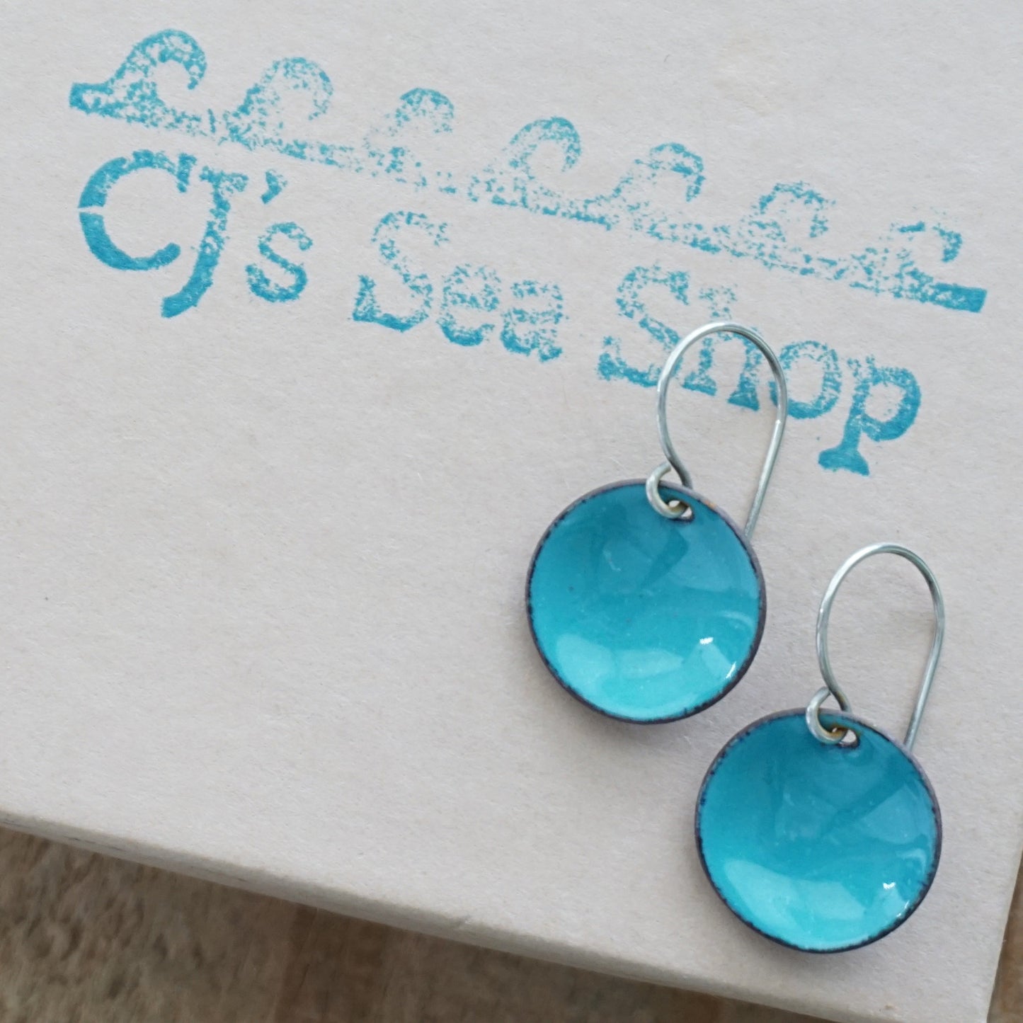 Teal Green Enamel Disc Earrings
