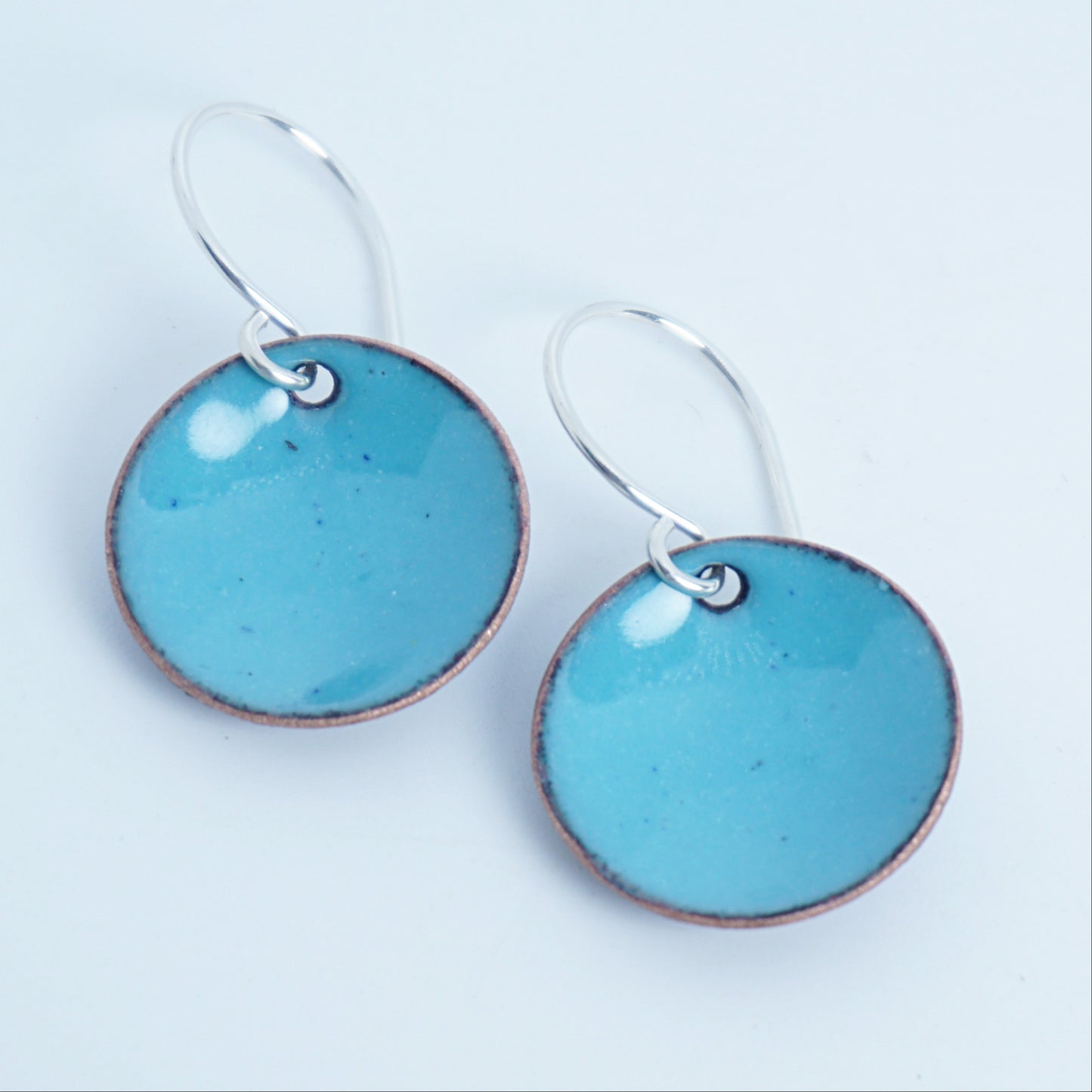 Light Blue Green Teal Enamel Disc Earrings