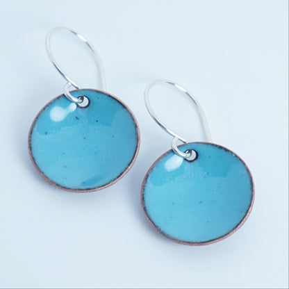 Light Blue Green Teal Enamel Disc Earrings