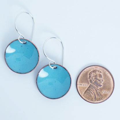 Light Blue Green Teal Enamel Disc Earrings