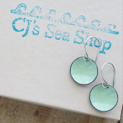 Light Green Enamel Disc Earrings
