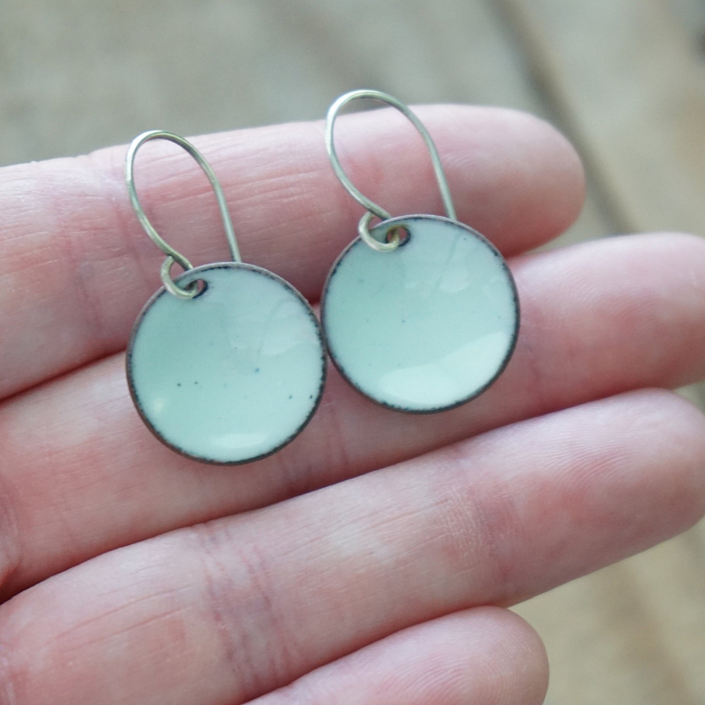 Seafoam Green Enamel Disc Earrings