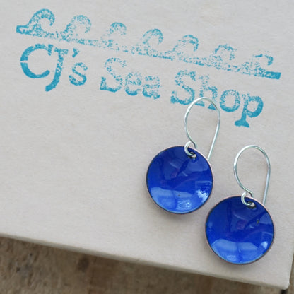 Cobalt Blue Enamel Disc Earrings