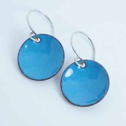 Teal Blue Enamel Disc Earrings