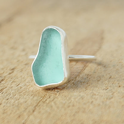 Size 8 1/2 Teal Blue Green Sea Glass Stacking Ring