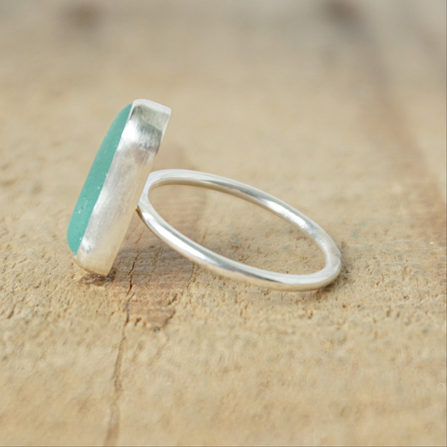 Size 8 1/2 Teal Blue Green Sea Glass Stacking Ring
