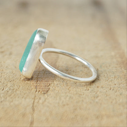 Size 8 1/2 Teal Blue Green Sea Glass Stacking Ring