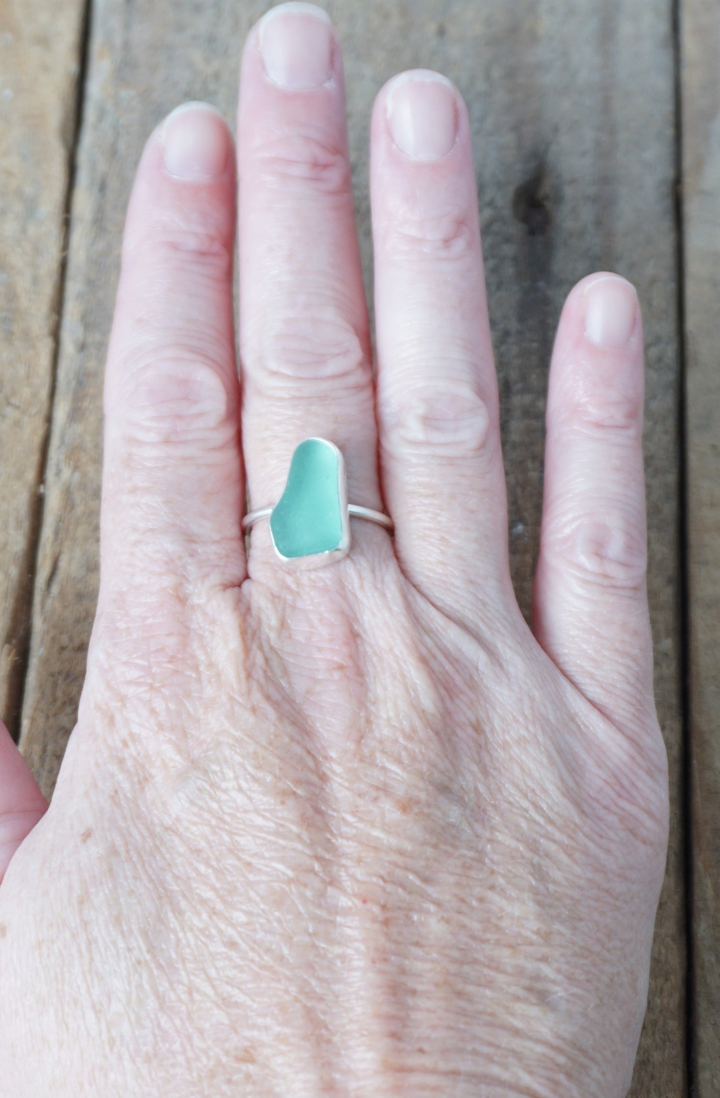 Size 8 1/2 Teal Blue Green Sea Glass Stacking Ring