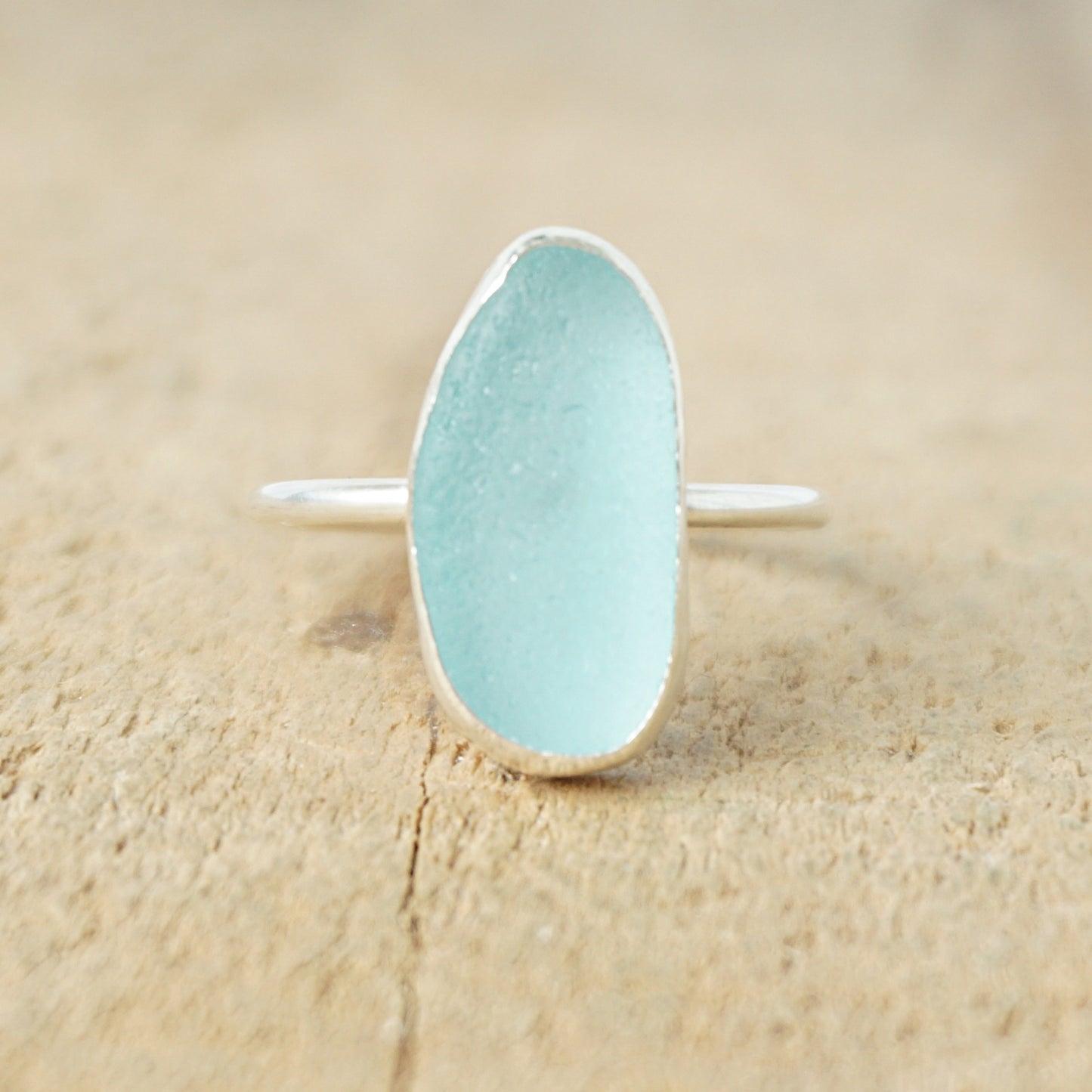 Size 8 1/2 Teal Blue Green Sea Glass Stacking Ring