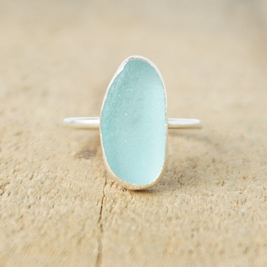 Size 8 1/2 Teal Blue Green Sea Glass Stacking Ring